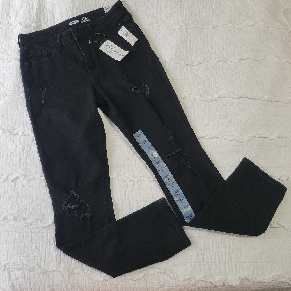 Old Navy Power Slim Straight High Rise Secret Slim Pockets Jeans 4 Black NWT